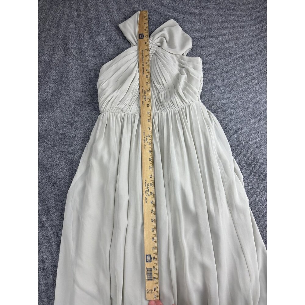 Jenny Yoo Dress Womens 0 Light Gray Chiffon One Shoulder Bow Maxi Gown Formal - Picture 4 of 8